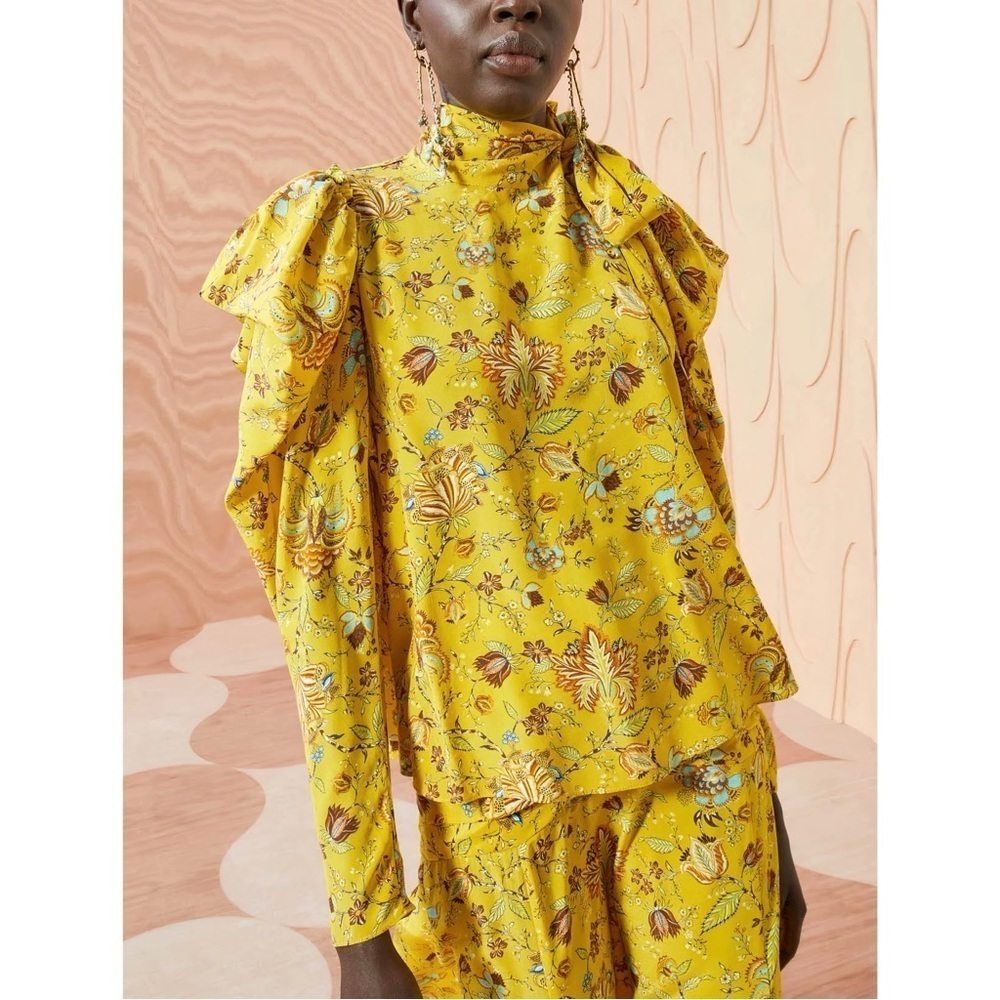 NWOT Ulla Johnson Silk Long-Sleeve Floral Tie-Neck Brea Blouse